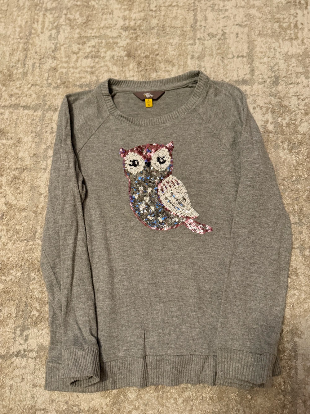 Rumi+Ryder Girls' Gray Sequin Owl Crewneck Sweatshirt size L 10/12